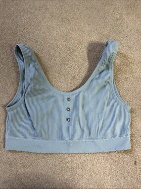 Lucky Brand Ribbed Scoop-Neck Bralette in Dusty Blue with Buttons Detail